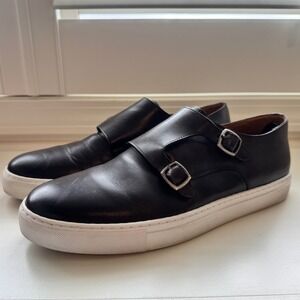 Magnanni Monk Strap Sneakers Black Leather Double Buckle Low Top Men Size 10.5